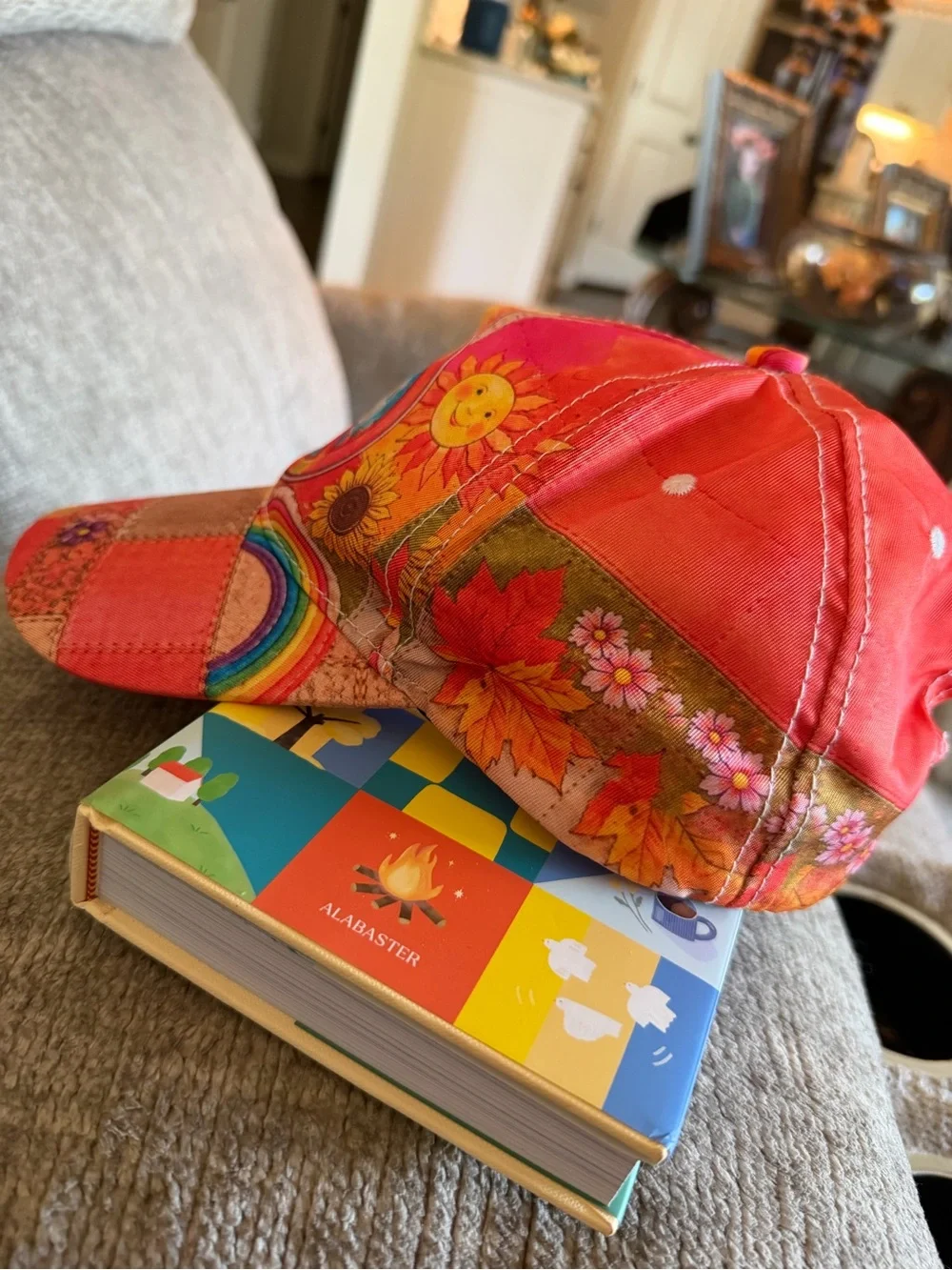 Peace Floral Patchwork Peace Sign Cap - Orange Pink